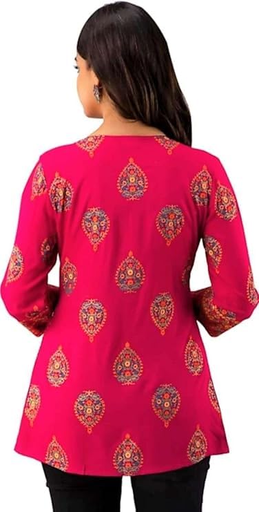 Women's Embroidered Tunic Top, with Floral Design, 3/4 Sleeves, Traditional Pattern
