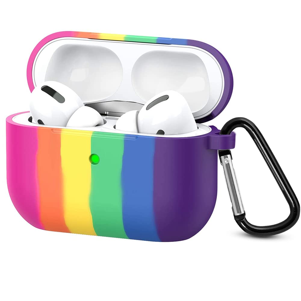 Sounce AirPods Pro Case, Soft Silicone Skin Case Cover Shock-Absorbing Protective Case with Keychain Compatible with AirPods Pro [Front LED Visible] (Black)