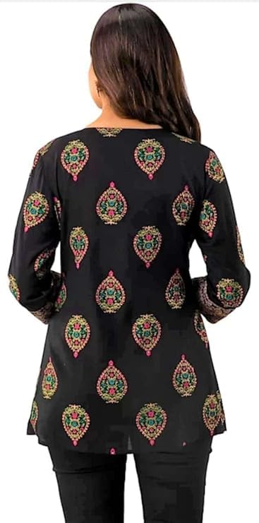 Women's Embroidered Tunic Top, with Floral Design, 3/4 Sleeves, Traditional Pattern