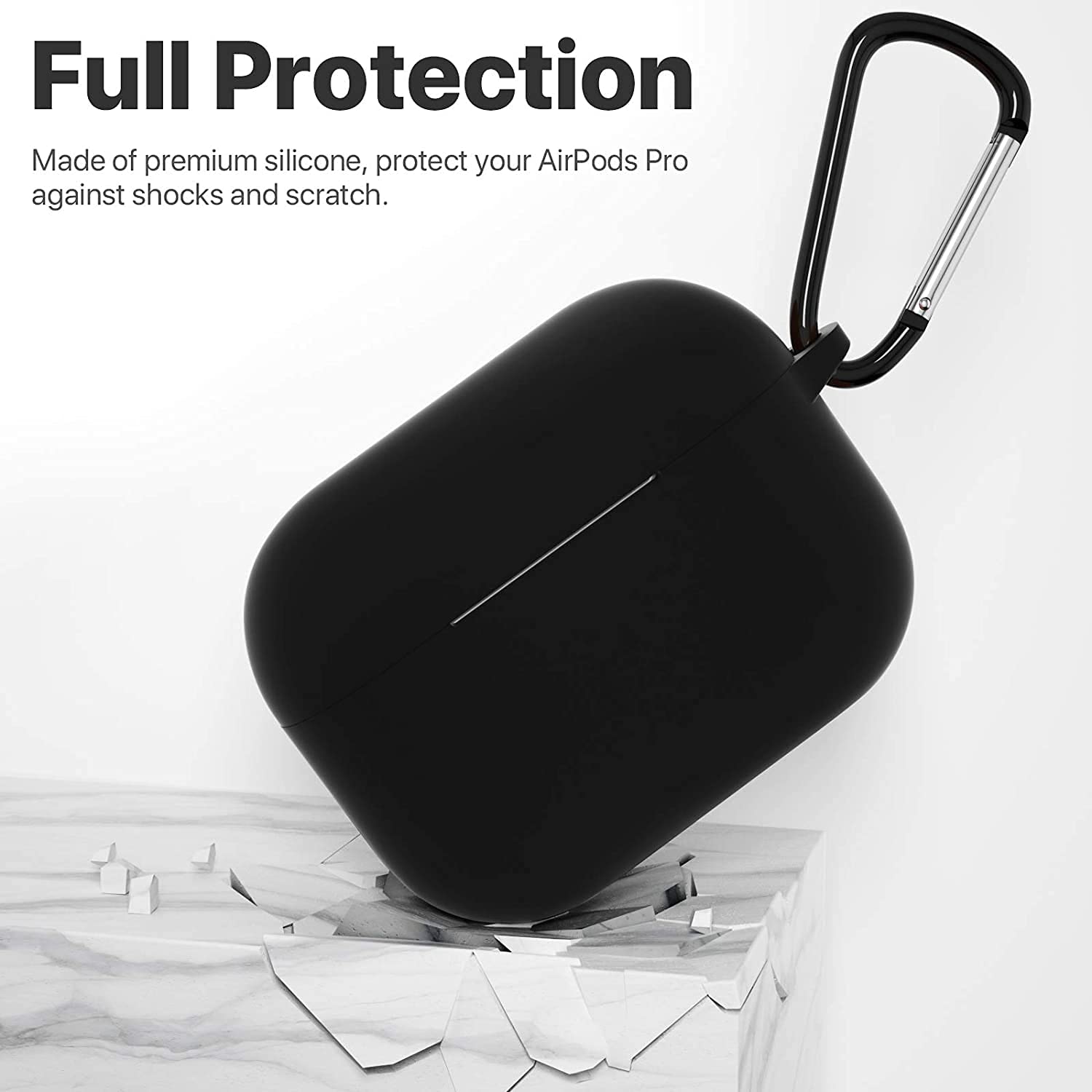 Sounce AirPods Pro Case, Soft Silicone Skin Case Cover Shock-Absorbing Protective Case with Keychain Compatible with AirPods Pro [Front LED Visible] (Black)