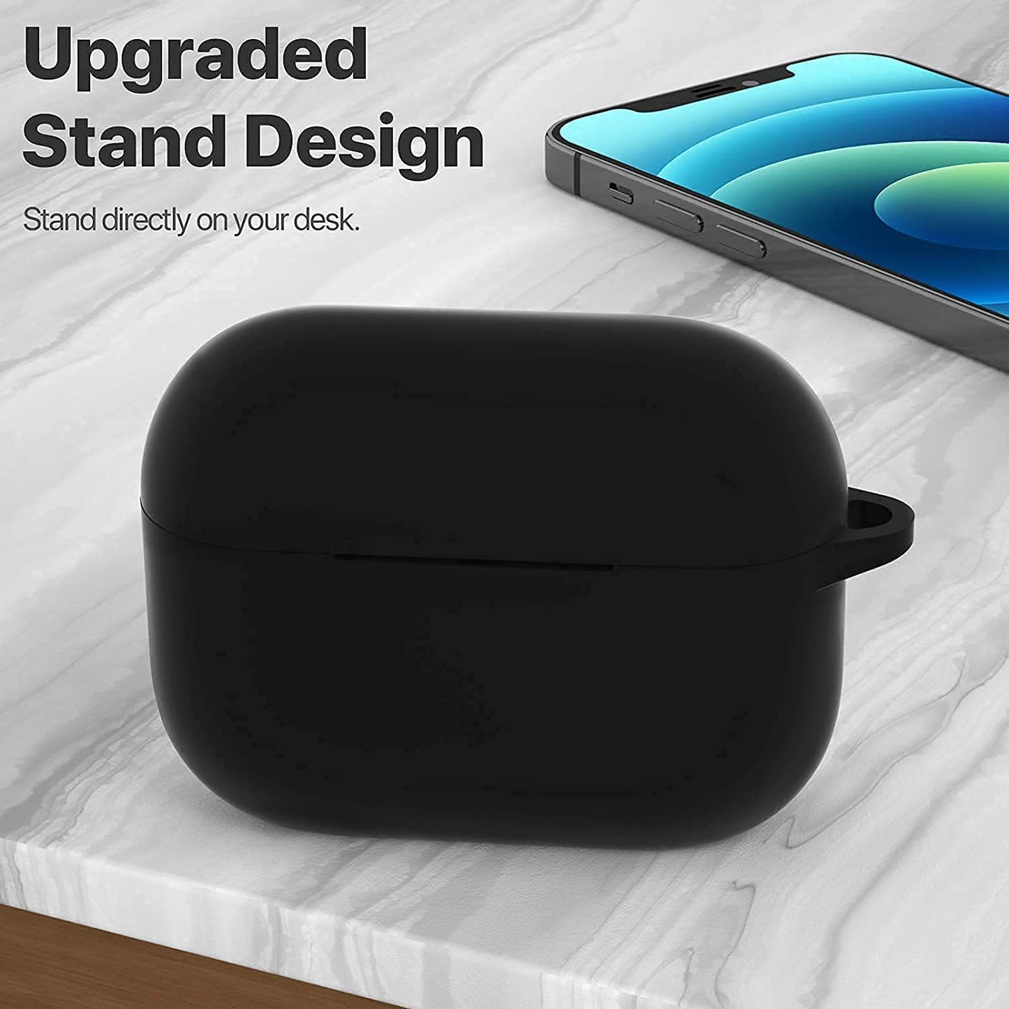 Sounce AirPods Pro Case, Soft Silicone Skin Case Cover Shock-Absorbing Protective Case with Keychain Compatible with AirPods Pro [Front LED Visible] (Black)