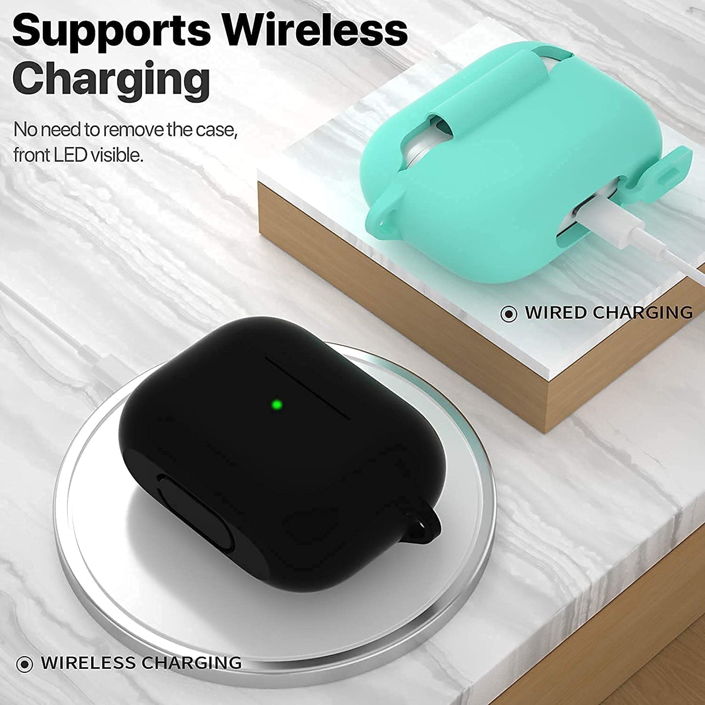 Sounce AirPods Pro Case, Soft Silicone Skin Case Cover Shock-Absorbing Protective Case with Keychain Compatible with AirPods Pro [Front LED Visible] (Black)